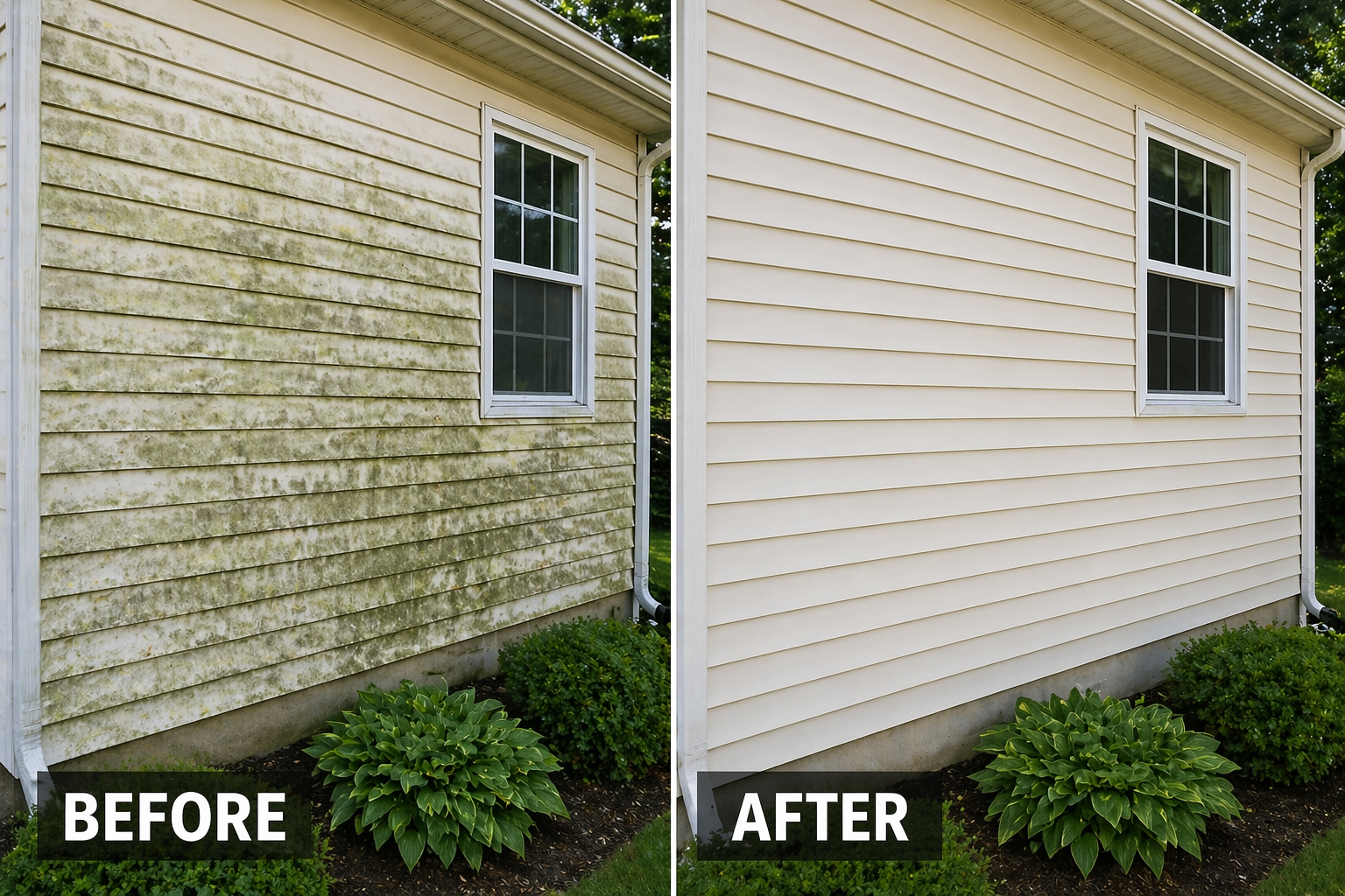 House siding before and after pressure washing